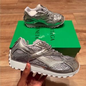 Bottega Veneta Silver Metallic Mesh Sneakers